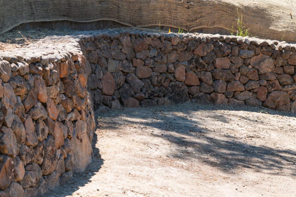 A stone retaining wall