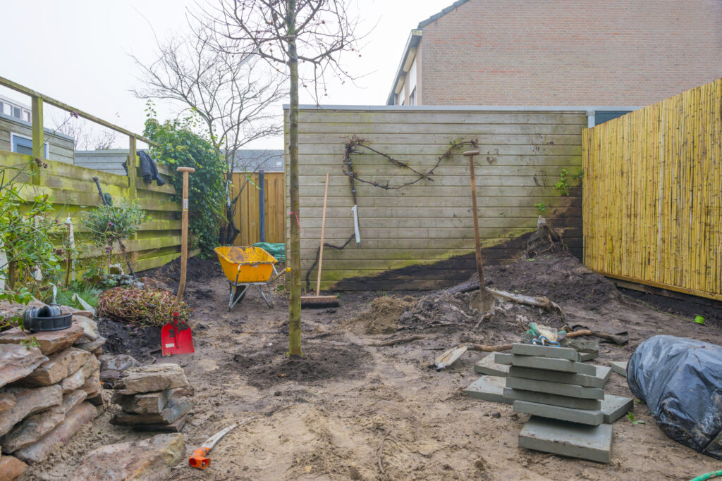 Renovation of a garden in a residential area in autumn, Almere, Flevoland, The Netherlands, November, 2021