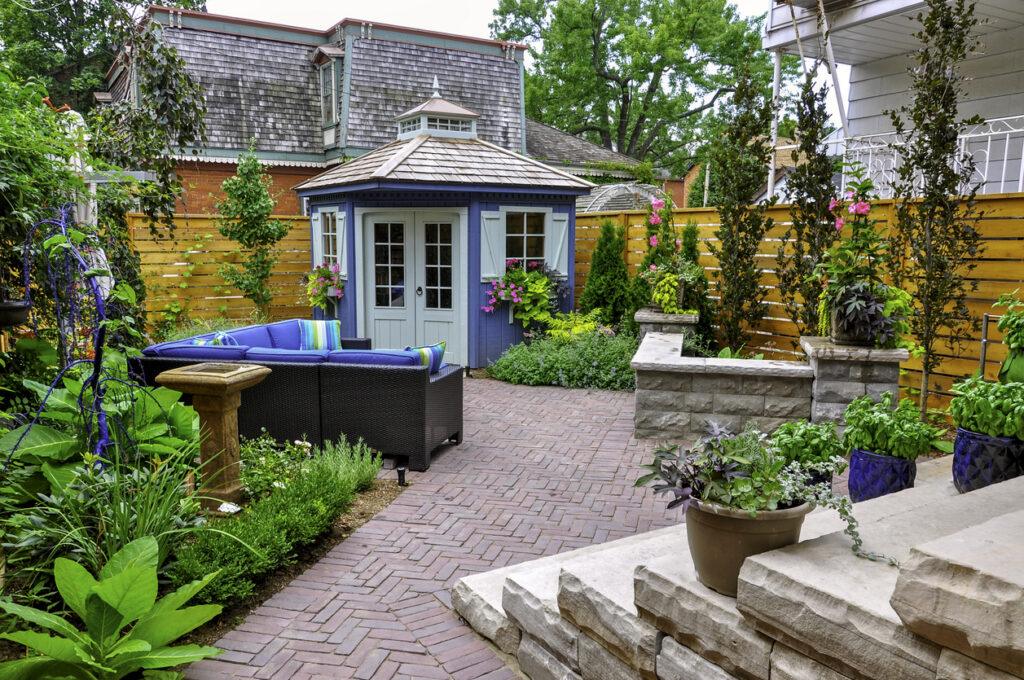 A beautiful outdoor space, this luxury landscaped backyard garden is a relaxing oasis